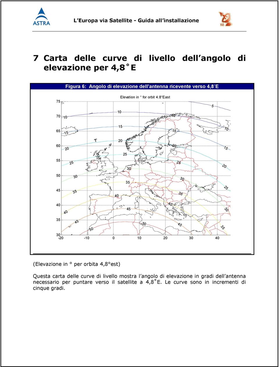 8 East 5 65 0 (Elevazione in per orbita 4,8 est) Questa carta delle curve di livello mostra l