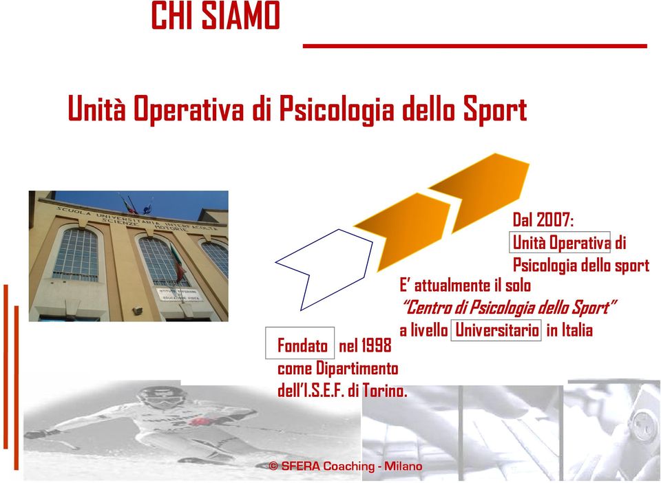 Dal 2007: Unità Operativa di Psicologia dello sport E