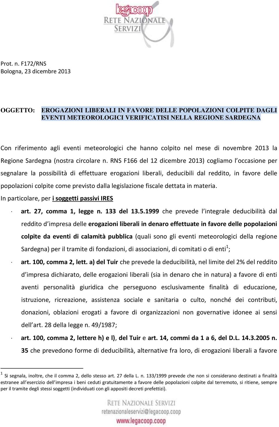 meteorologici che hanno colpito nel mese di novembre 2013 la Regione Sardegna (nostra circolare n.