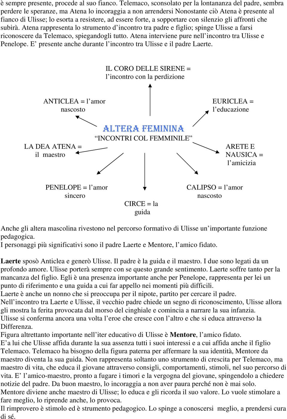 essere forte, a sopportare con silenzio gli affronti che subirà. Atena rappresenta lo strumento d incontro tra padre e figlio; spinge Ulisse a farsi riconoscere da Telemaco, spiegandogli tutto.