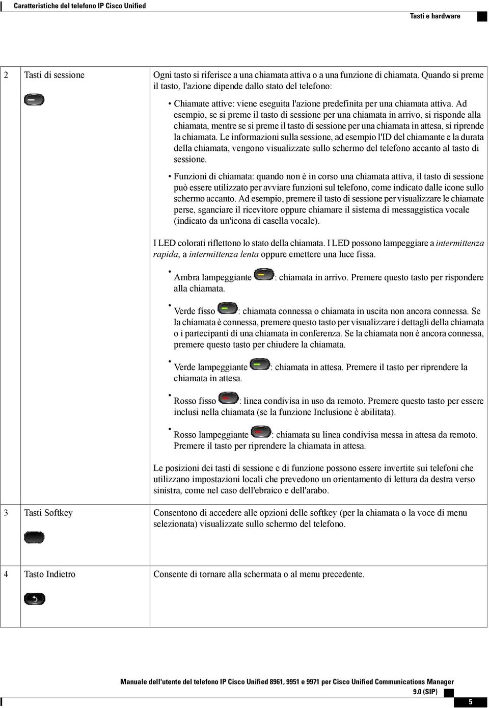 Ad esempio, se si preme il tasto di sessione per una chiamata in arrivo, si risponde alla chiamata, mentre se si preme il tasto di sessione per una chiamata in attesa, si riprende la chiamata.