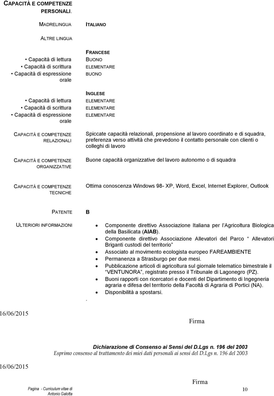 espressione orale CAPACITÀ E COMPETENZE RELAZIONALI CAPACITÀ E COMPETENZE ORGANIZZATIVE INGLESE ELEMENTARE ELEMENTARE ELEMENTARE Spiccate capacità relazionali, propensione al coordinato e di squadra,