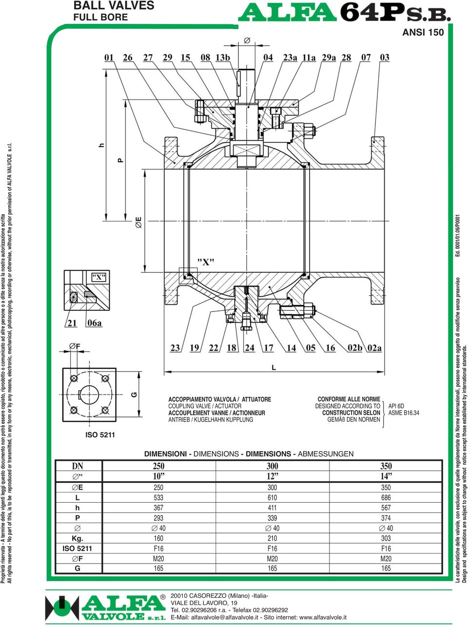 DEN NORMEN DIMENSIONI - DIMENSIONS - DIMENSIONS - ABMESSUNGEN DN 250 300 350 10 12 14 E 250 300 350 L 533 610