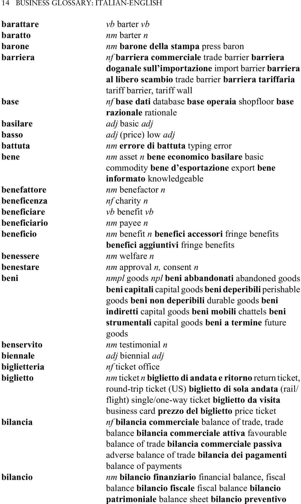 barriera al libero scambio trade barrier barriera tariffaria tariff barrier, tariff wall nf base dati database base operaia shopfloor base razionale rationale adj basic adj adj (price) low adj nm