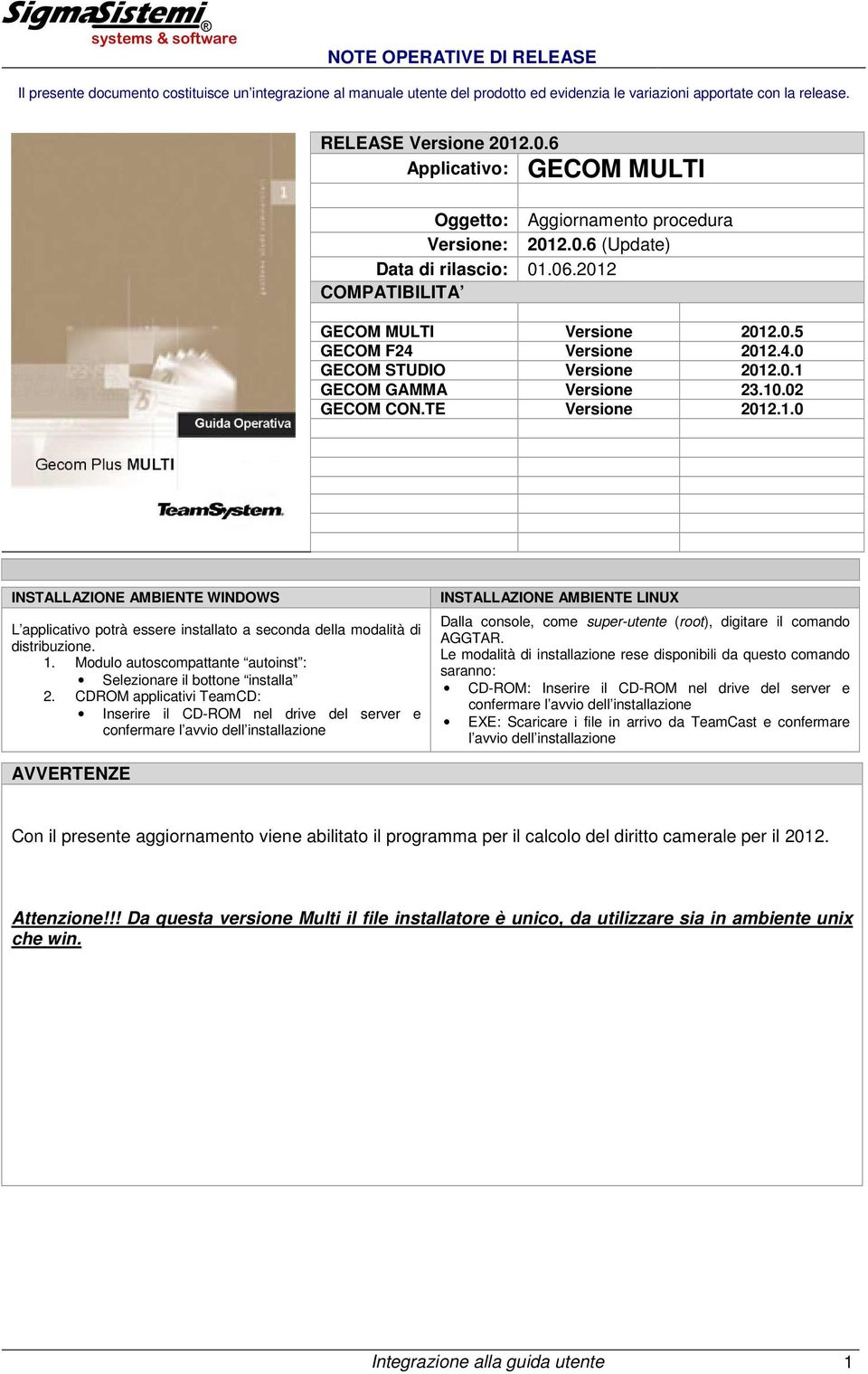 Versione 2012.4.0 GECOM STUDIO Versione 2012.0.1 GECOM GAMMA Versione 23.10.02 GECOM CON.TE Versione 2012.1.0 INSTALLAZIONE AMBIENTE WINDOWS L applicativo potrà essere installato a seconda della modalità di distribuzione.