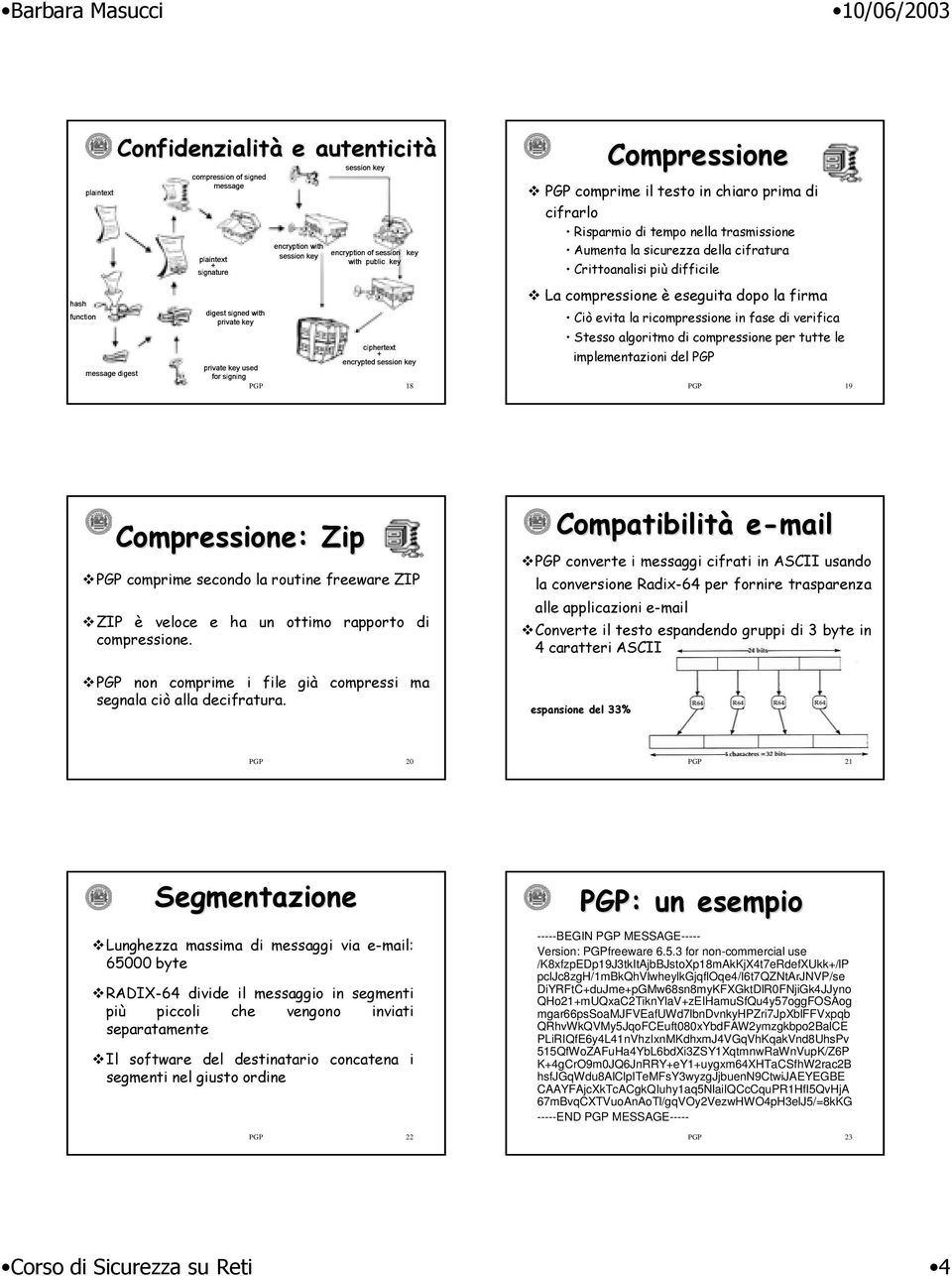 trasmissione Aumenta la sicurezza della cifratura Crittoanalisi più difficile La compressione è eseguita dopo la firma Ciò evita la ricompressione in fase di verifica Stesso algoritmo di compressione