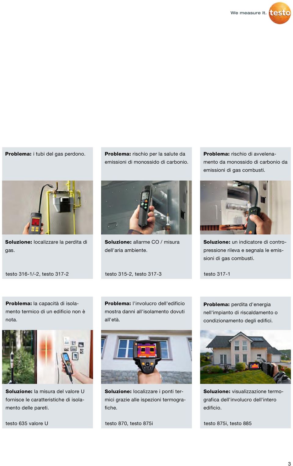 testo 316-1/-2, testo 317-2 testo 315-2, testo 317-3 testo 317-1 Problema: la capacità di isolamento termico di un edificio non è nota.