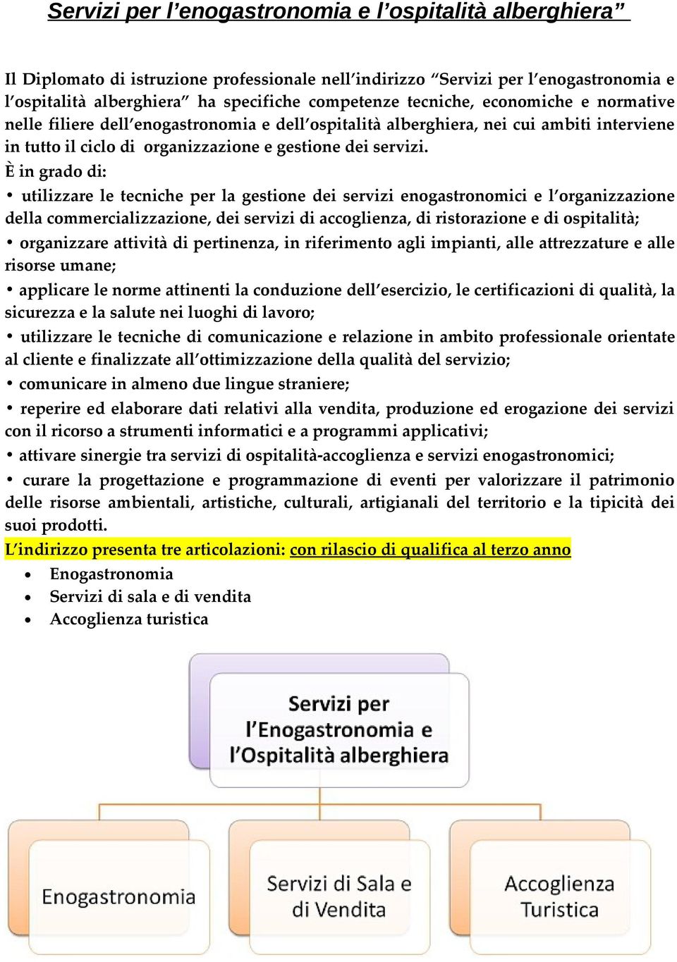 È in grado di: utilizzare le tecniche per la gestione dei servizi enogastronomici e l organizzazione della commercializzazione, dei servizi di accoglienza, di ristorazione e di ospitalità;