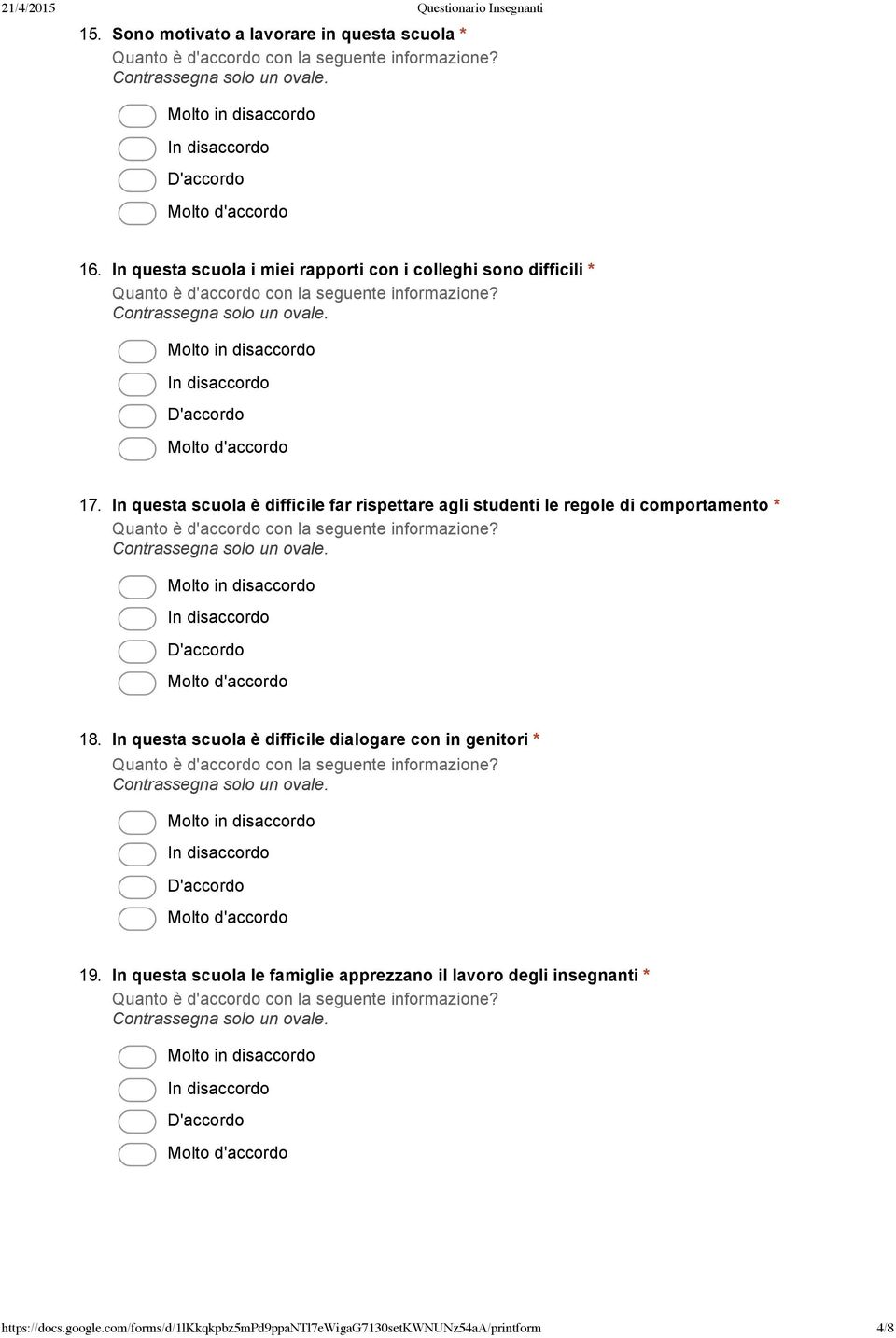 In questa scuola è difficile far rispettare agli studenti le regole di comportamento * 18.