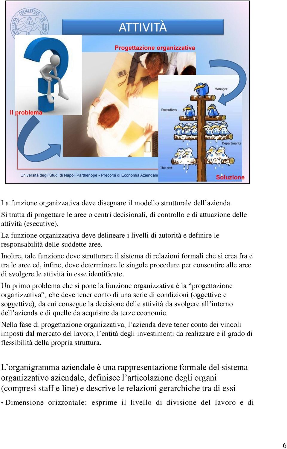 Inoltre, tale funzione deve strutturare il sistema di relazioni formali che si crea fra e tra le aree ed, infine, deve determinare le singole procedure per consentire alle aree di svolgere le