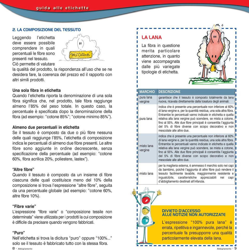 LA LANA La fibra in questione merita particolare attenzione, in quanto viene accompagnata dalle più variegate tipologie di etichetta.