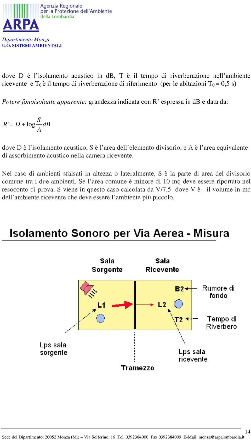 nella camera ricevente. Nel caso di ambienti sfalsati in altezza o lateralmente, S è la parte di area del divisorio comune tra i due ambienti.