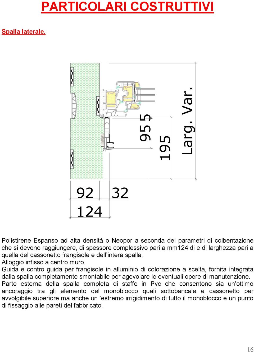 cassonetto frangisole e dell intera spalla. Alloggio infisso a centro muro.