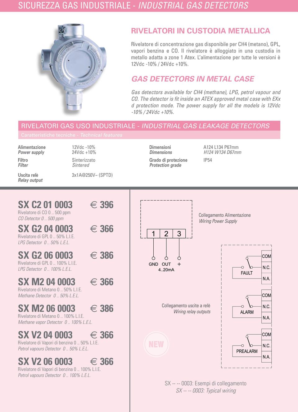 GAS DETECTORS IN METAL CASE Gas detectors available for CH4 (methane), LPG, petrol vapour and CO. The detector is fit inside an ATEX approved metal case with EXx d protection mode.