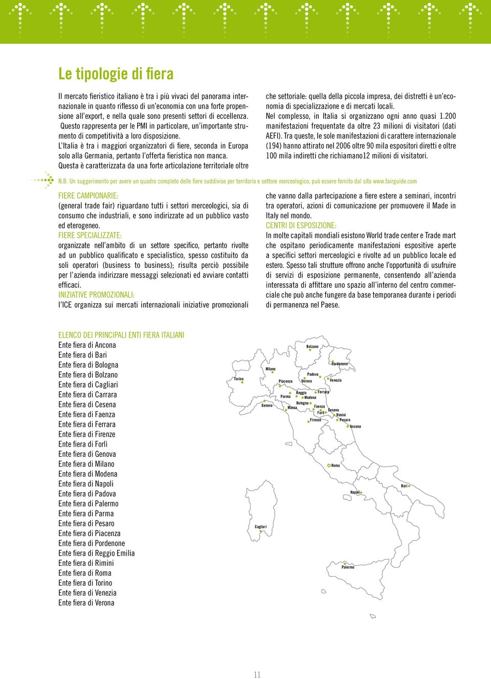 L Italia è tra i maggiori organizzatori di fiere, seconda in Europa solo alla Germania, pertanto l offerta fieristica non manca.