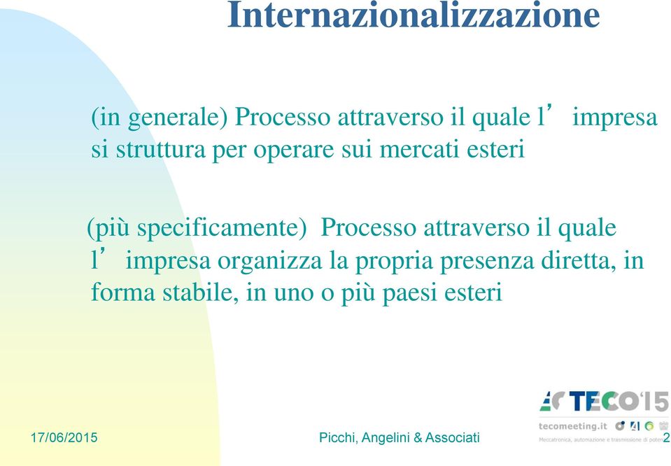 Processo attraverso il quale l impresa organizza la propria presenza