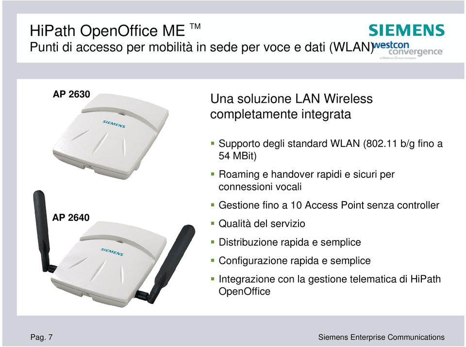 11 b/g fino a 54 MBit) Roaming e handover rapidi e sicuri per connessioni vocali AP 2640 Gestione fino a 10 Access