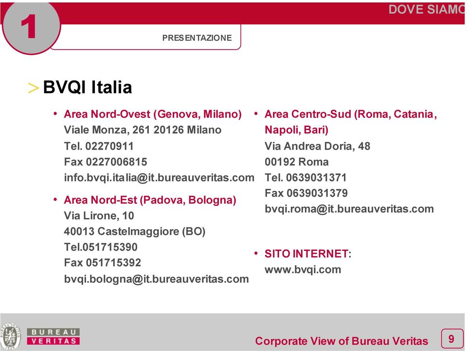 com Area Nord-Est (Padova, Bologna) Via Lirone, 10 40013 Castelmaggiore (BO) Tel.051715390 Fax 051715392 bvqi.