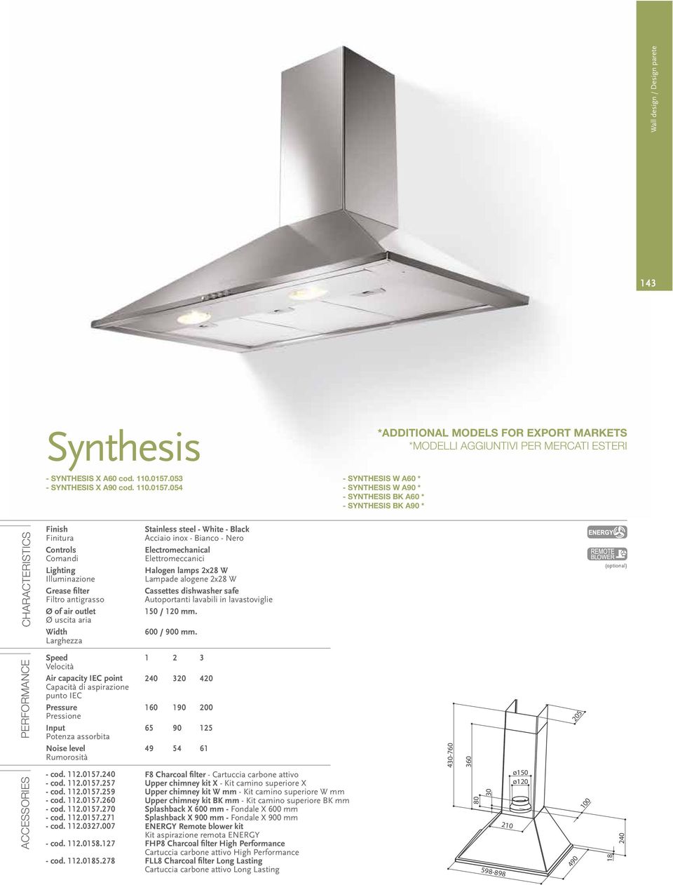 054 - SYNTHESIS W A60 * - SYNTHESIS W A90 * - SYNTHESIS BK A60 * - SYNTHESIS BK A90 * Stainless steel - White - Black Acciaio inox - Bianco - Nero Electromechanical Elettromeccanici Halogen lamps x8