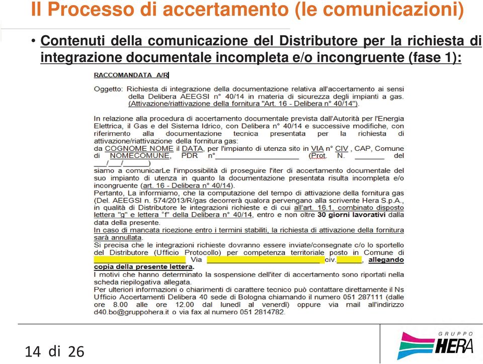 per la richiesta di integrazione documentale