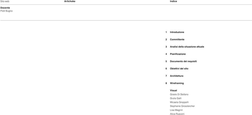 6 Obiettivi del sito 7 Architettura 8 Wireframing Visual Gioele Di Stefano