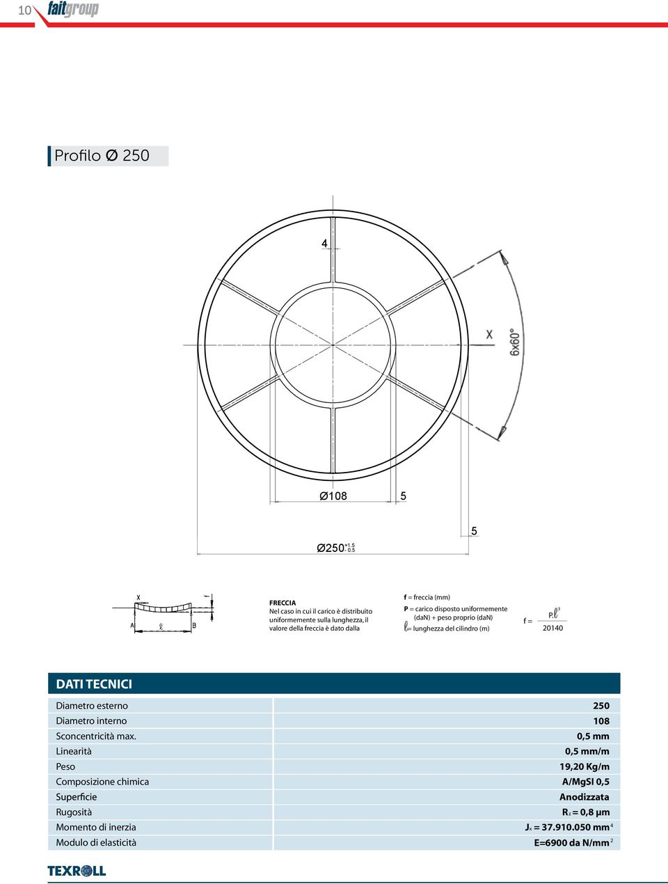 (dan) + f = = lunghezza del cilindro (m) 20140 FRECCIA DATI TECNICI f = freccia (mm) P = carico disposto uniformemente (dan) + peso proprio (dan) Nel caso in cui il carico è distribuito P.