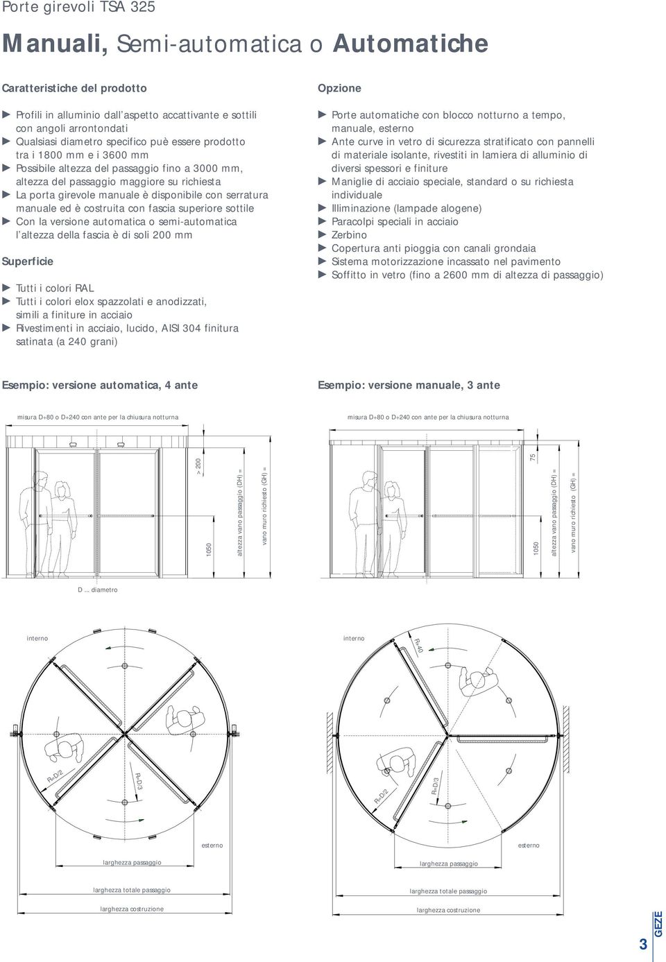 serratura manuale ed è costruita con fascia superiore sottile Con la versione automatica o semi-automatica l altezza della fascia è di soli 200 mm Superficie Tutti i colori RAL Tutti i colori elox