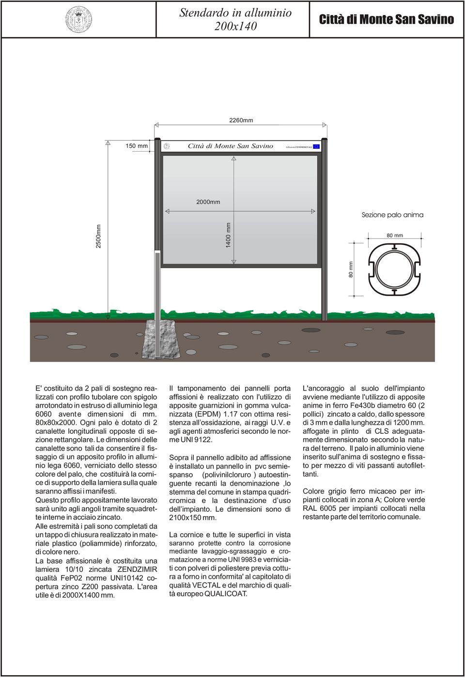 arrotondato in estruso di alluminio lega apposite guarnizioni in gomma vulca- anime in ferro Fe430b diametro 60 (2 6060 avent e dimen sioni di mm. nizzata (EPDM) 1.