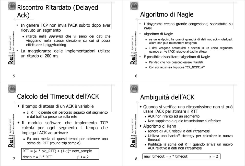 endpoint ha grandi quantità di dati not ackwnoledged, allora non può trasmettere tinygram I dati vengono accumulati e spediti in un unico segmento quando arriva l ACK relativo ai dati in attesa È