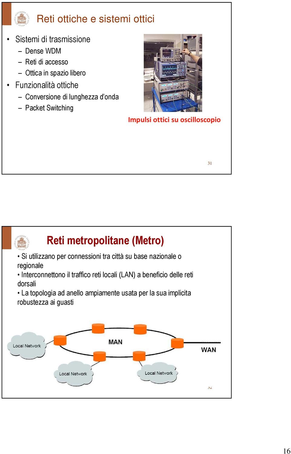 (Metro) Si utilizzano per connessioni tra città su base nazionale o regionale Interconnettono il traffico reti locali