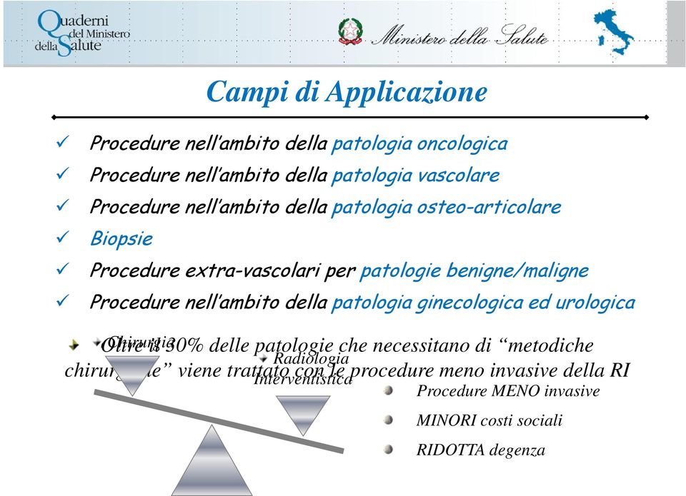 della patologia ginecologica ed urologica Oltre Chirurgia il 30% delle patologie che necessitano di metodiche Radiologia