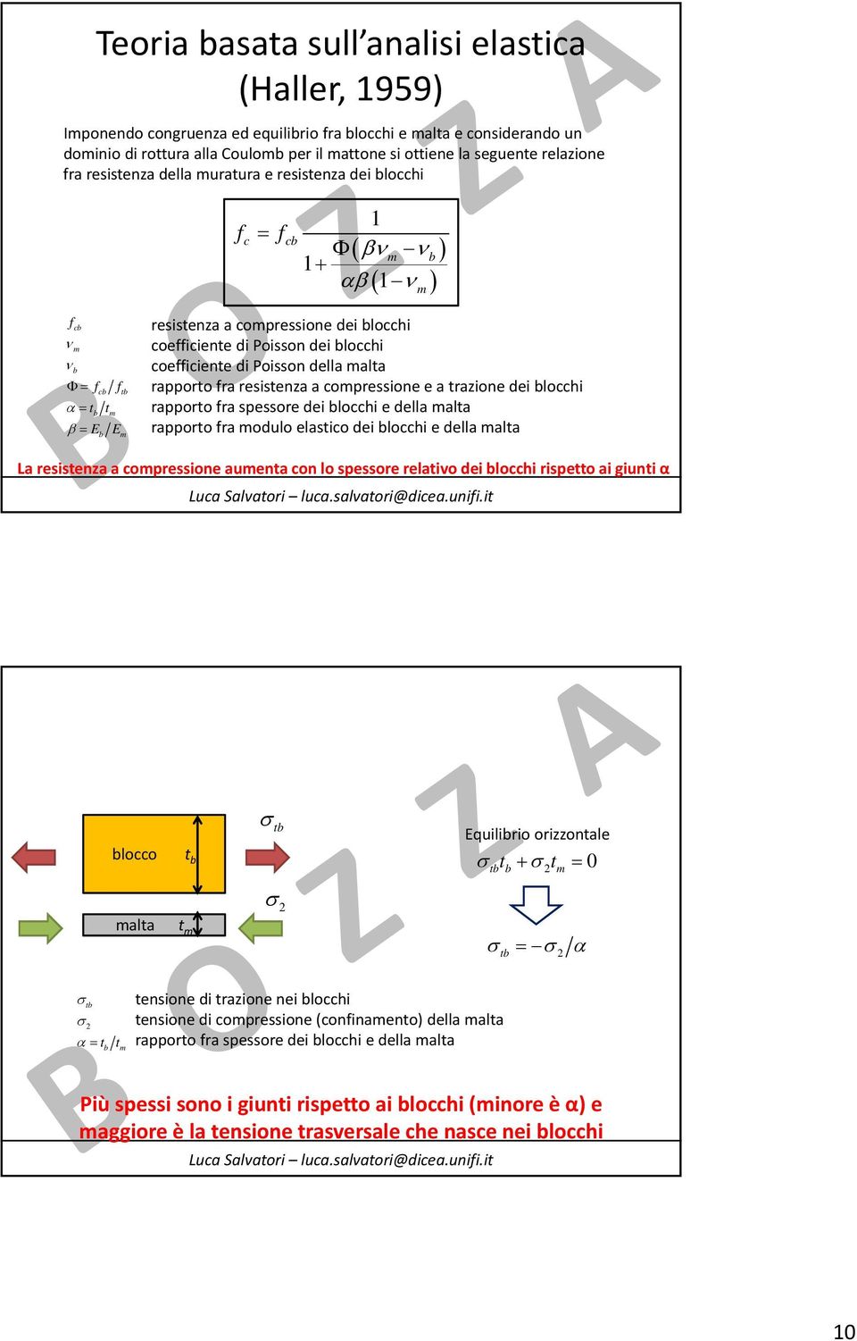 di Poisson della malta rapporto fra resistenza a compressione e a trazione dei blocchi rapporto fra spessore dei blocchi e della malta rapporto fra modulo elastico dei blocchi e della malta La