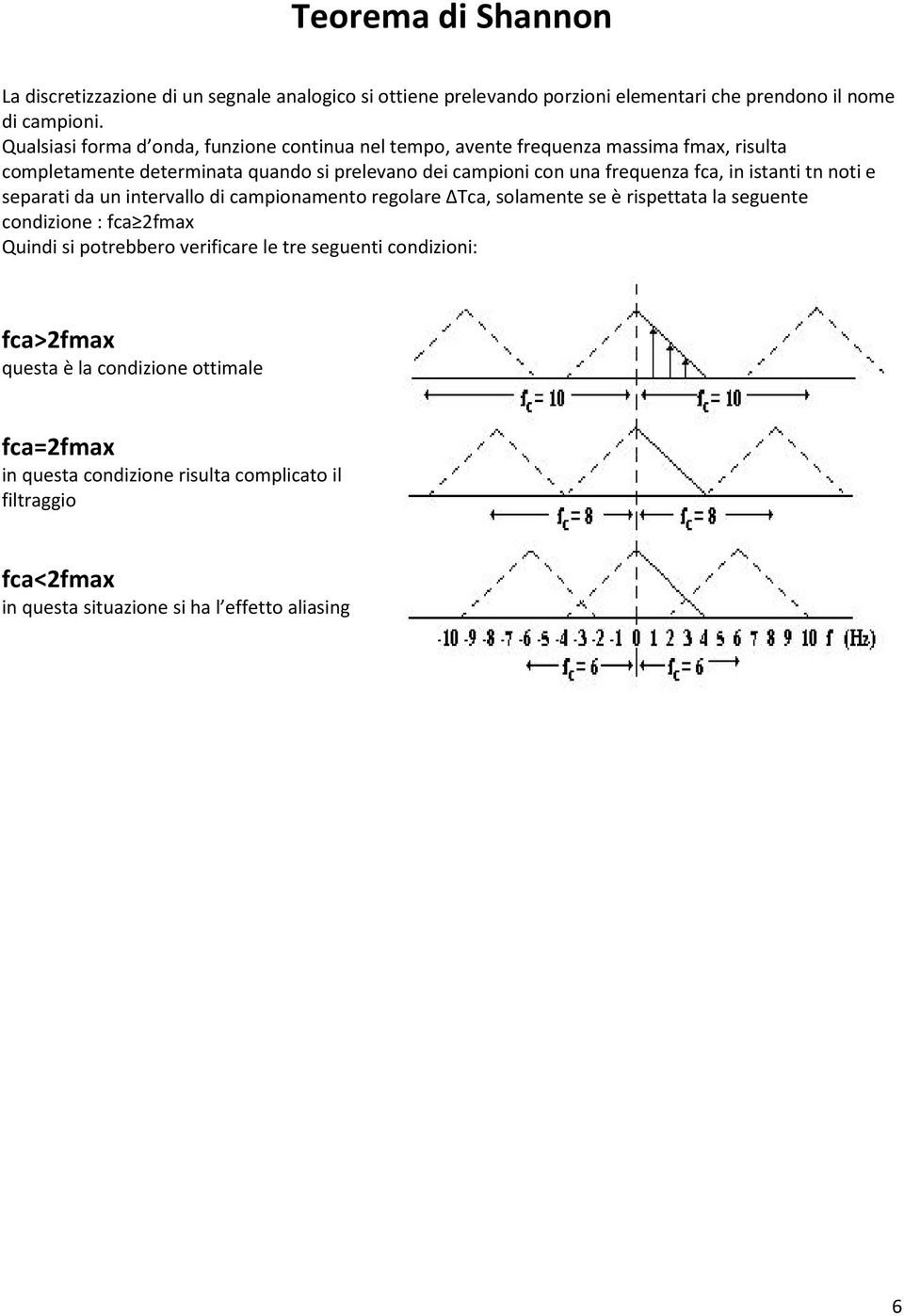 fca, in istanti tn noti e separati da un intervallo di campionamento regolare Tca, solamente se è rispettata la seguente condizione : fca 2fmax Quindi si potrebbero