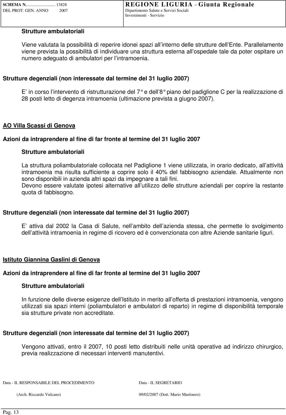 Strutture degenziali (non interessate dal termine del 31 luglio 2007) E in corso l intervento di ristrutturazione del 7 e dell 8 piano del padiglione C per la realizzazione di 28 posti letto di