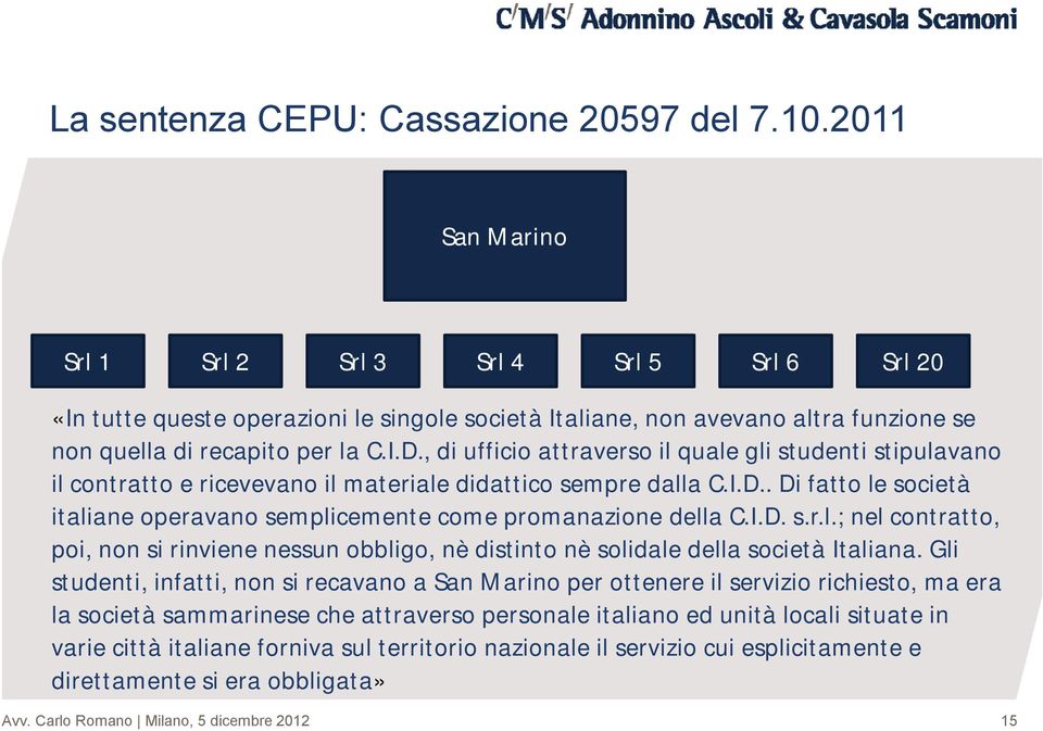 , di ufficio attraverso il quale gli studenti stipulavano il contratto e ricevevano il materiale didattico sempre dalla C.I.D.