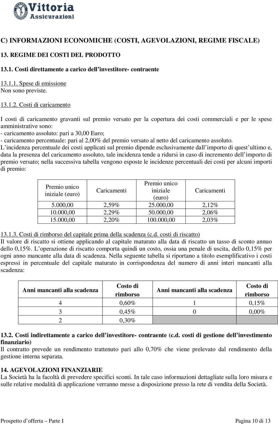 Costi di caricamento I costi di caricamento gravanti sul premio versato per la copertura dei costi commerciali e per le spese amministrative sono: - caricamento assoluto: pari a 30,00 Euro; -