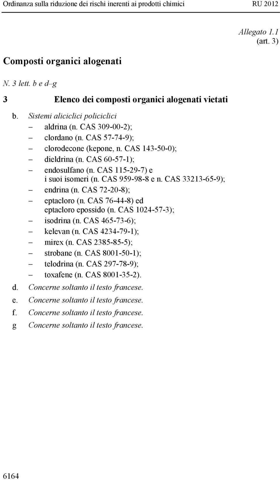 CAS 72-20-8); eptacloro (n. CAS 76-44-8) ed eptacloro epossido (n. CAS 1024-57-3); isodrina (n. CAS 465-73-6); kelevan (n. CAS 4234-79-1); mirex (n. CAS 2385-85-5); strobane (n.