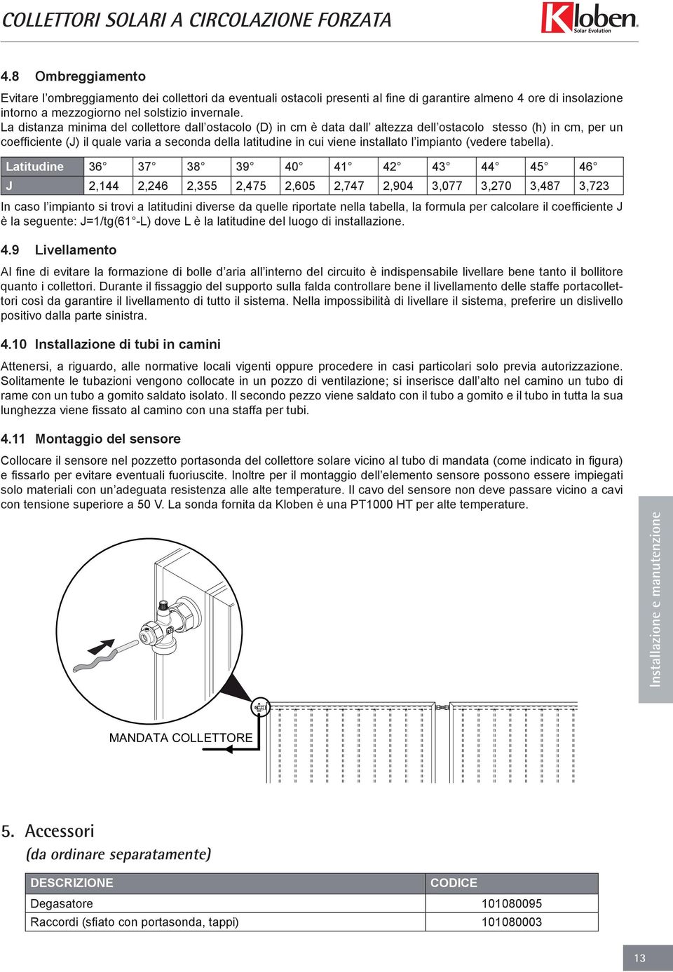 l impianto (vedere tabella).