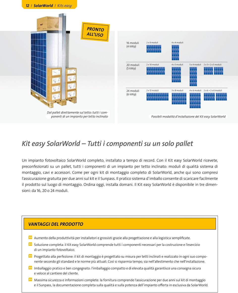 easy SolarWorld Tutti i componenti su un solo pallet Un impianto fotovoltaico SolarWorld completo, installato a tempo di record.