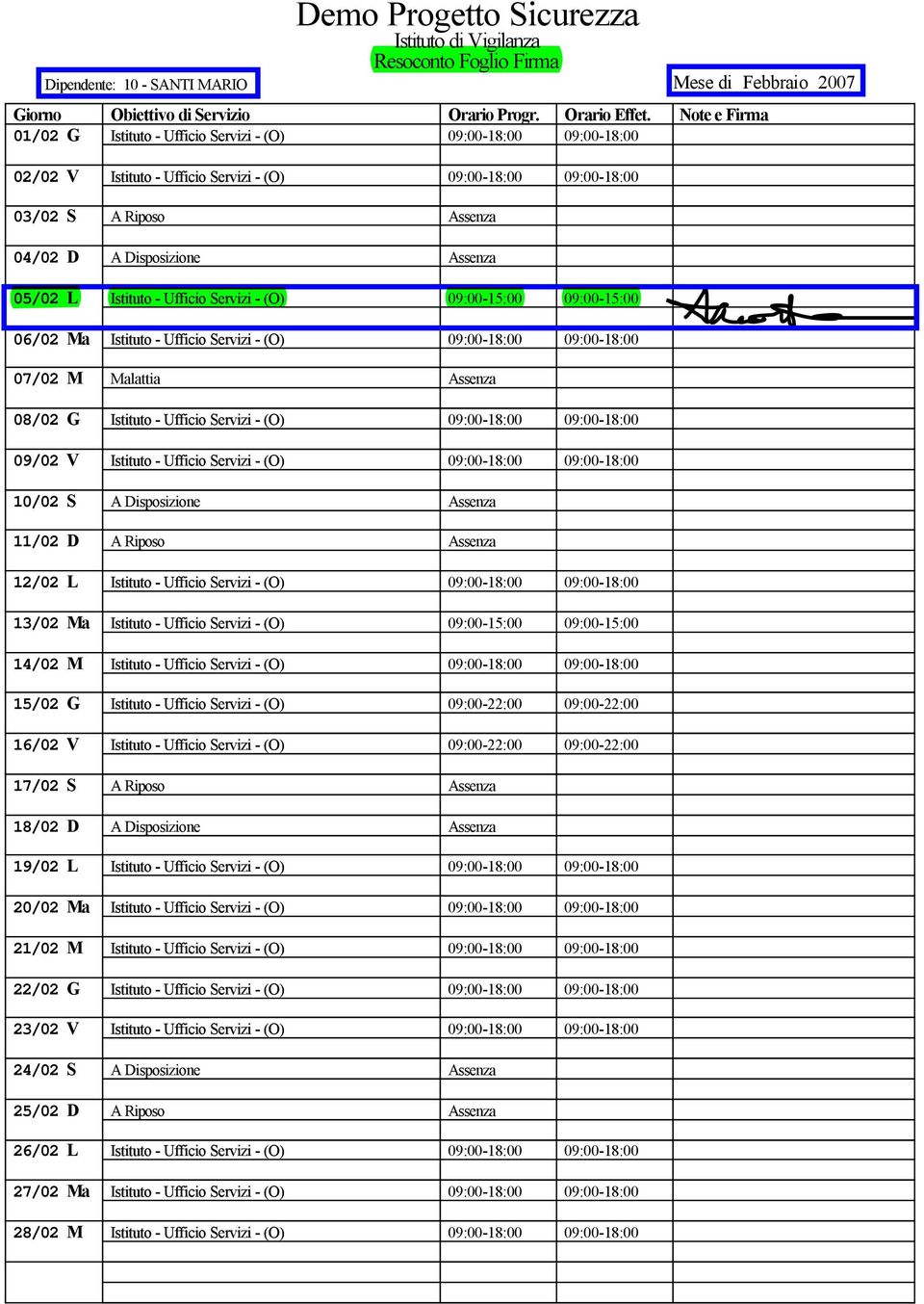 Itituto - Ufficio Servizi - (O) 09:00-15:00 09:00-15:00 06/02 Ma Itituto - Ufficio Servizi - (O) 09:00-18:00 09:00-18:00 07/02 M Malattia Aenza 08/02 G Itituto - Ufficio Servizi - (O) 09:00-18:00