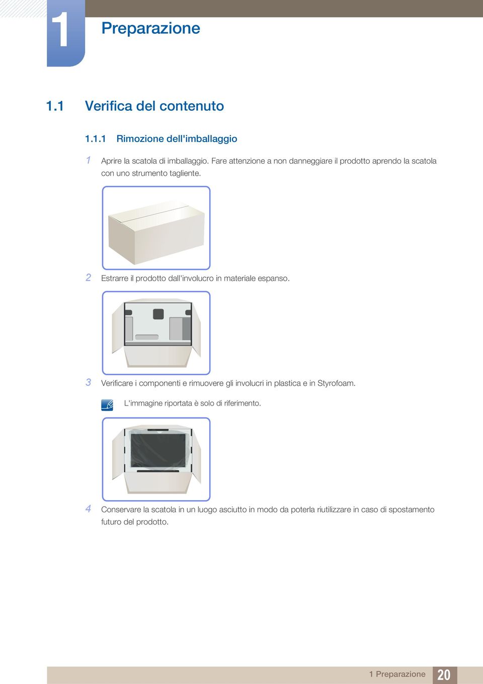 2 Estrarre il prodotto dall'involucro in materiale espanso.