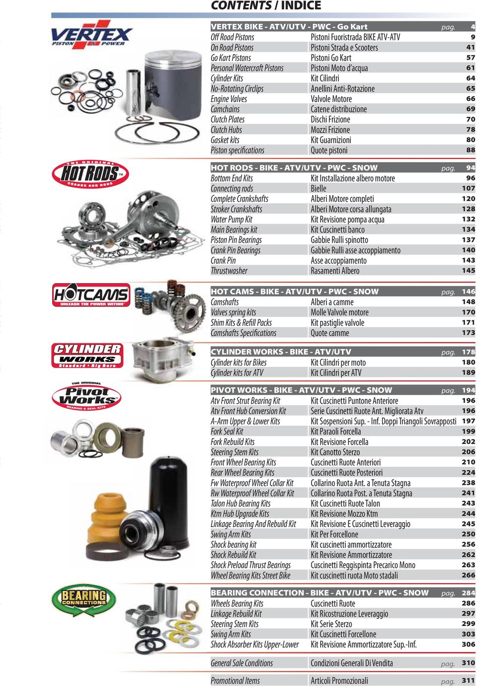 Kit Cilindri 64 No-Rotating Circlips Anellini Anti-Rotazione 65 Engine Valves Valvole Motore 66 Camchains Catene distribuzione 69 Clutch Plates Dischi Frizione 70 Clutch Hubs Mozzi Frizione 78 Gasket