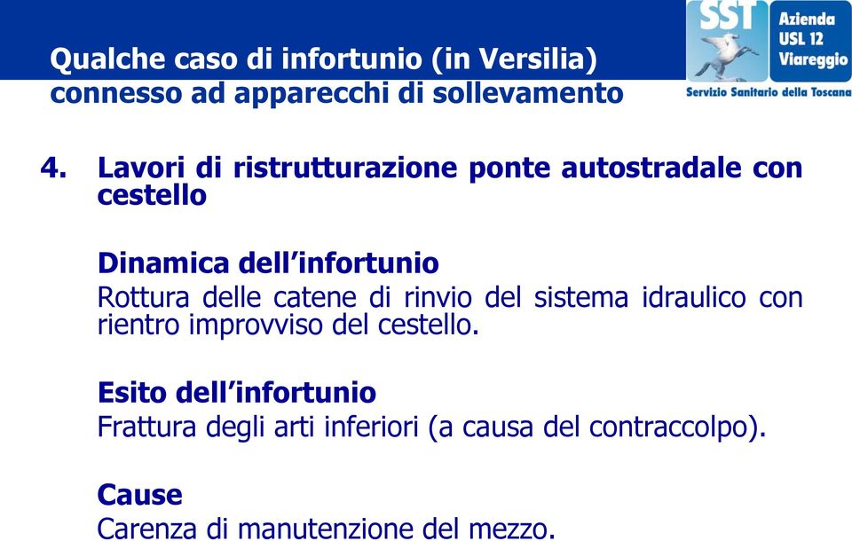 delle catene di rinvio del sistema idraulico con rientro improvviso del cestello.