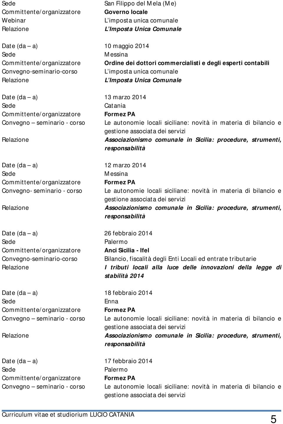 novità in materia di bilancio e gestione associata dei servizi Associazionismo comunale in Sicilia: procedure, strumenti, responsabilità Date (da a) 12 marzo 2014 Messina /organizzatore Formez PA -