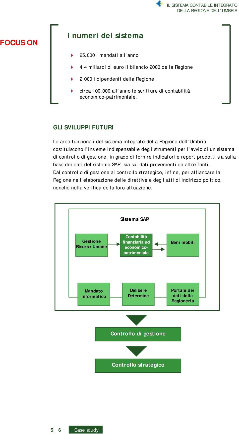 GLI SVILUPPI FUTURI Le aree funzionali del sistema integrato della Regione dell Umbria costituiscono l insieme indispensabile degli strumenti per l avvio di un sistema di controllo di gestione, in