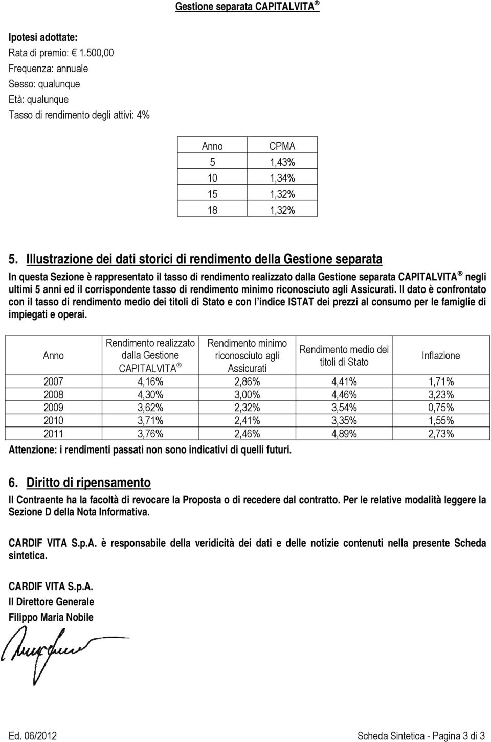 Illustrazione dei dati storici di rendimento della Gestione separata In questa Sezione è rappresentato il tasso di rendimento realizzato dalla Gestione separata CAPITALVITA negli ultimi 5 anni ed il