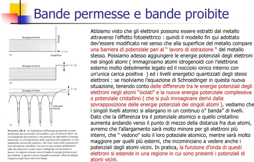 Possiamo adesso aggiungere le energie potenziali degli elettroni nei singoli atomi ( immaginiamo atomi idrogenoidi con l elettrone esterno molto debolmente legato ed il nocciolo ionico interno con un