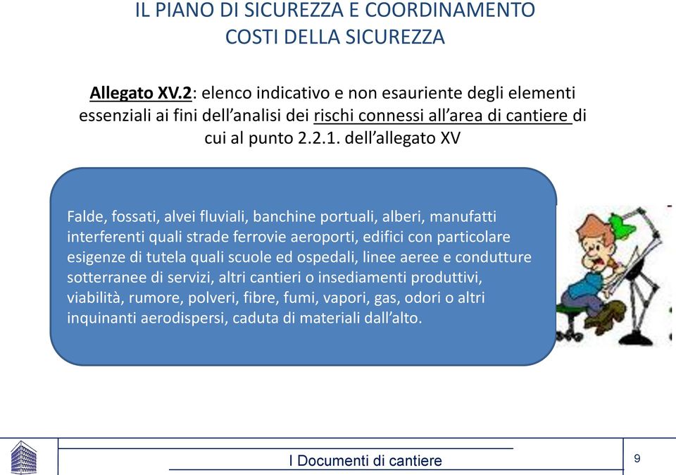 dell allegato XV Falde, fossati, alvei fluviali, banchine portuali, alberi, manufatti interferenti quali strade ferrovie aeroporti, edifici con particolare