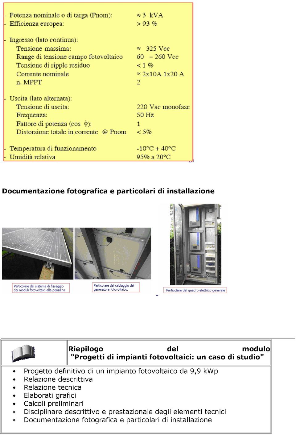 kwp Relazione descrittiva Relazione tecnica Elaborati grafici Calcoli preliminari Disciplinare