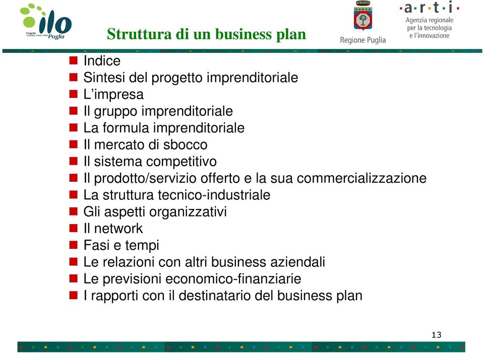 commercializzazione La struttura tecnico-industriale Gli aspetti organizzativi Il network Fasi e tempi Le